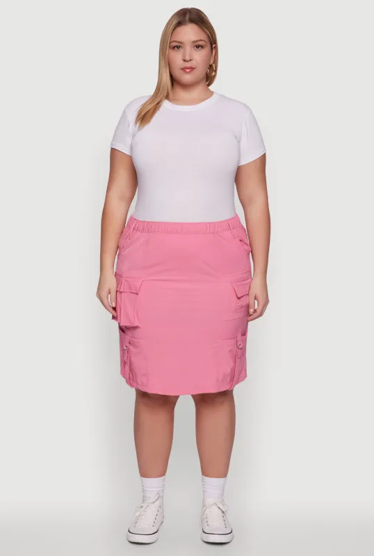 Plus Size Nylon Pull On Utility Skirt with Elastic Waist sold by Rainbow