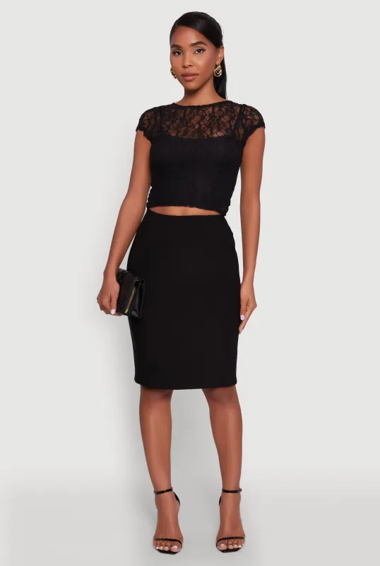 Ambiance Lace Overlay Cropped Cap Sleeve Blouse sold by Rainbow