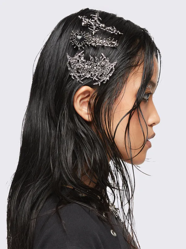 Metal Crush Hair Clip Set sold by Minga London