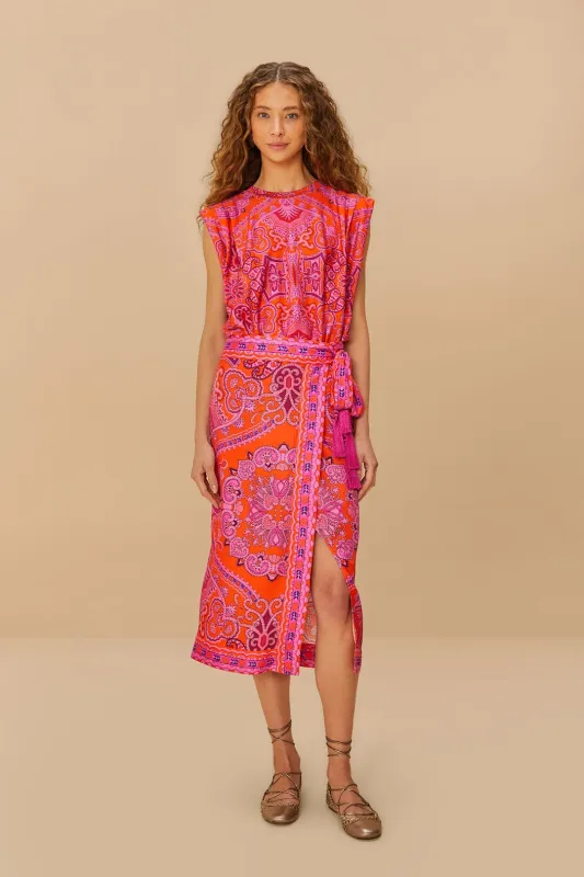 Red Paisley Scarf LENZING™ ECOVERO™ Viscose Midi Skirt sold by FARM Rio