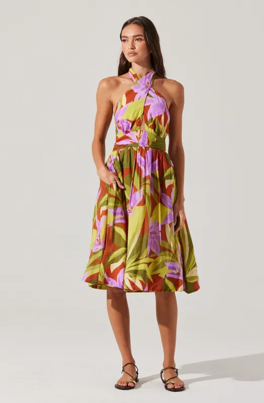 Kalia Crossover Halter Midi Dress sold by Astr