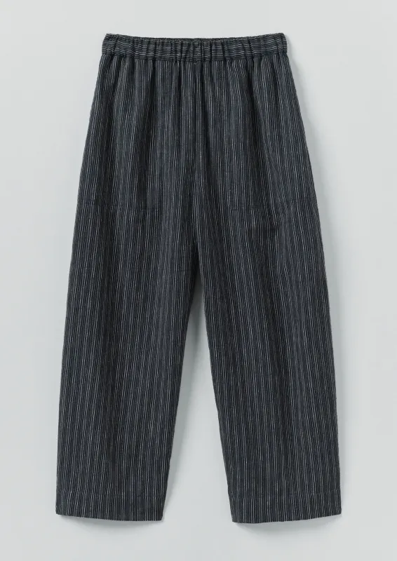Stripe Linen Cotton Barrel Leg Trousers | Shadow Blue/Black sold by TOAST