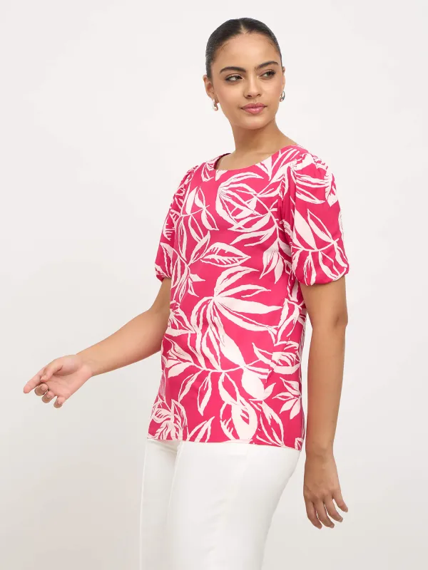 Nebula Round Neck Puff sleeve top-Pink sold by Salt Attire