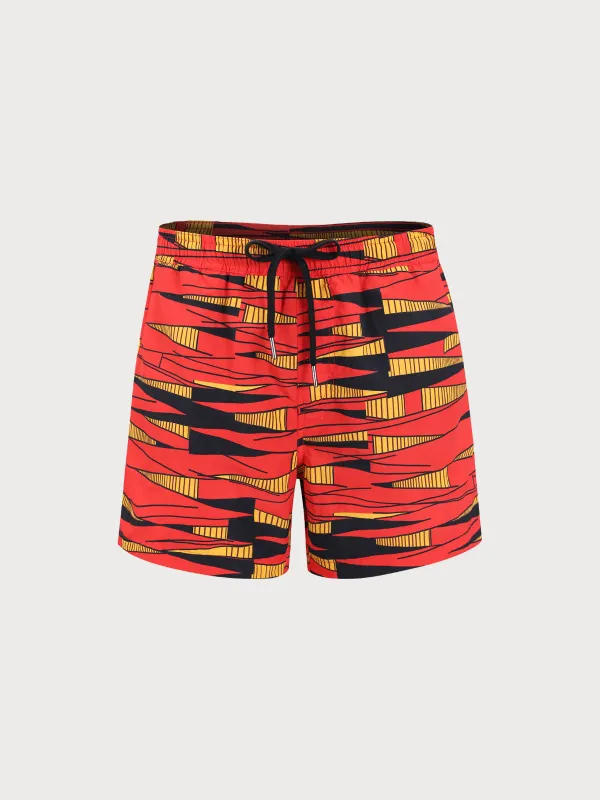Hapnix® - Red Stripe Print Men's 5" Swim Trunks sold by BERLOOK