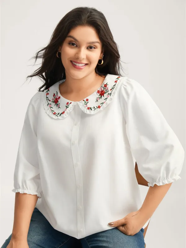 Floral Embroidered Doll Collar Blouse sold by Bloomchic