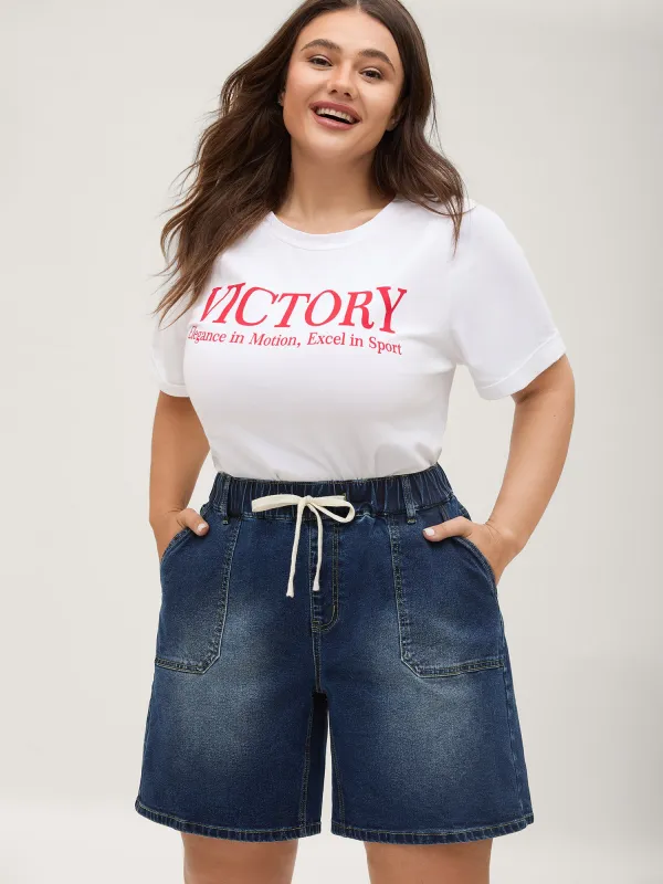 Pull-On Elastic Waistband Denim Shorts sold by Bloomchic