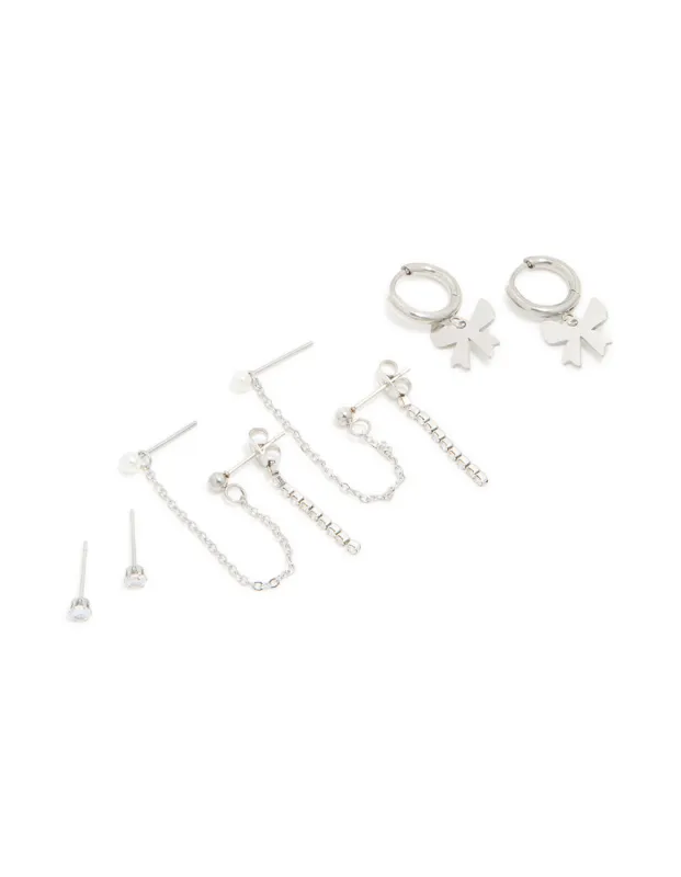 Waterproof Stainless Steel Cubic Zirconia Bow Chain Earrings 3-Pack sold by lovisa