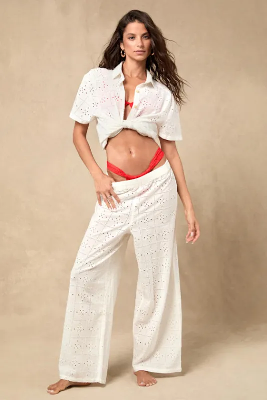 Eyelet Crush White Embroidered Swim Cover-Up Pants sold by Lulus