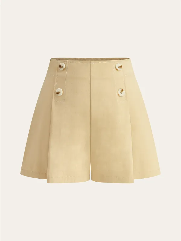 High-Waisted Button -Detail Wide-Leg Shorts sold by COMMENSE