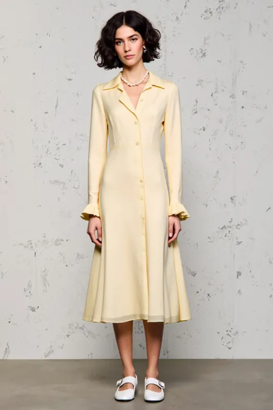 Lapel Long Sleeve Apricot Wedding Guest Dress sold by Zapaka