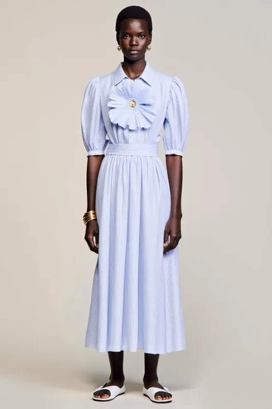 Blue A Line Striped Wedding Guest Dress sold by Zapaka