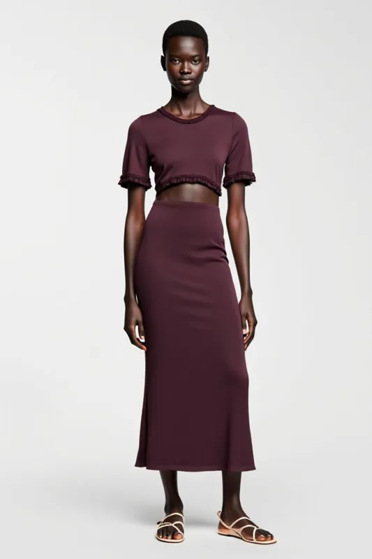 Dark Red Sheath Satin Wedding Guest Dress sold by Zapaka