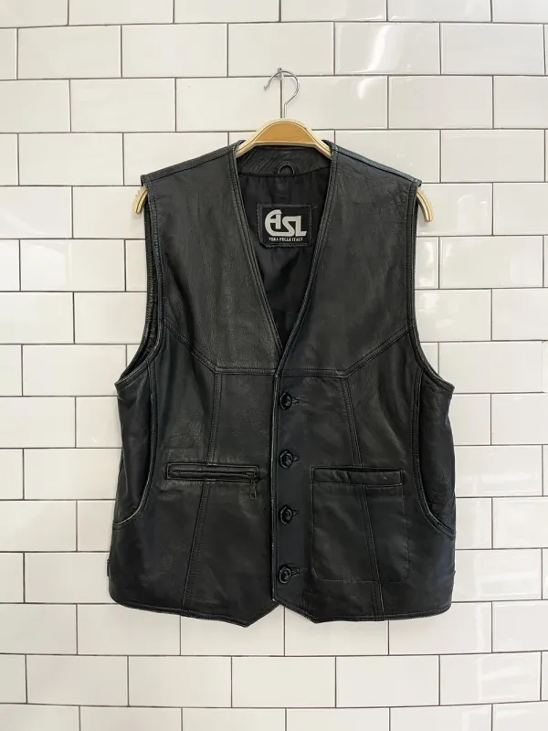 vintage 90s asl soft leather biker vest | vera pelle italy sold by Good Market Thrift Store