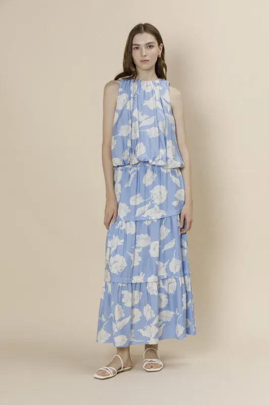 Bailee Floral Smocked Waist Maxi Skirt, Light Blue sold by North & Main Clothing Company
