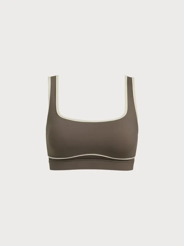 Brown Square Neck Sports Bra - Light Support sold by BERLOOK