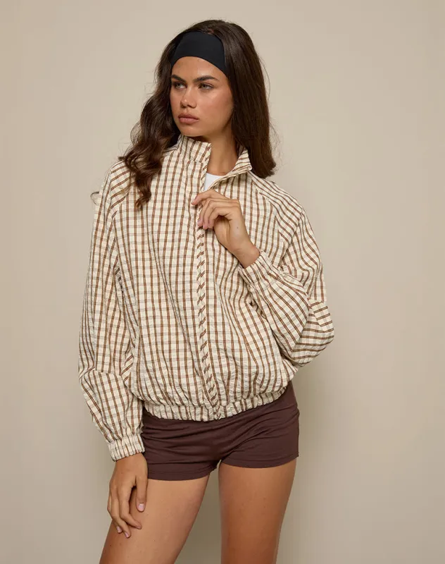 Kalle Shell Jacket in Brown Check sold by Motel Rocks