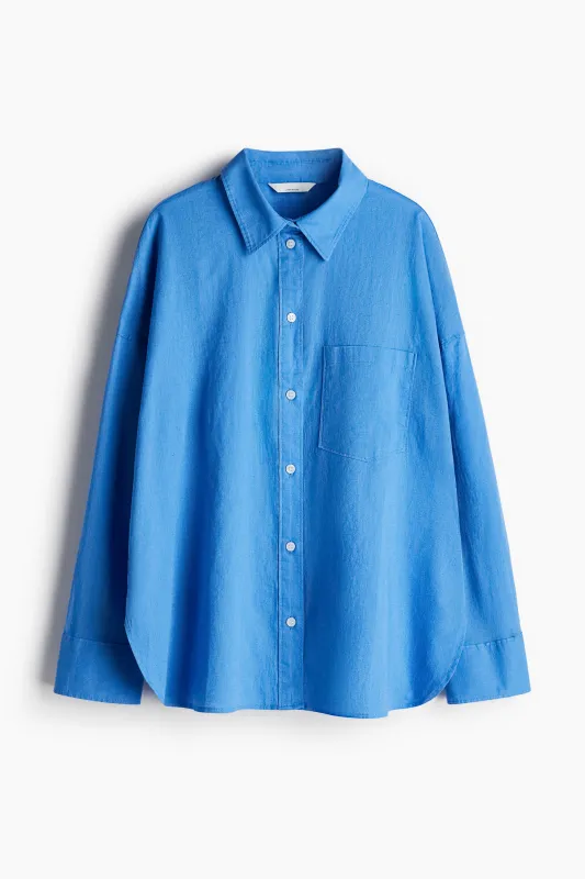 H&M - Oversized linen-blend shirt - Blue sold by H&M