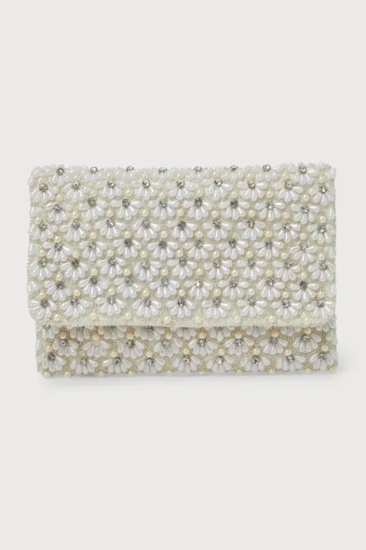 Glamorous Radiance Ivory Pearl Rhinestone Clutch sold by Lulus