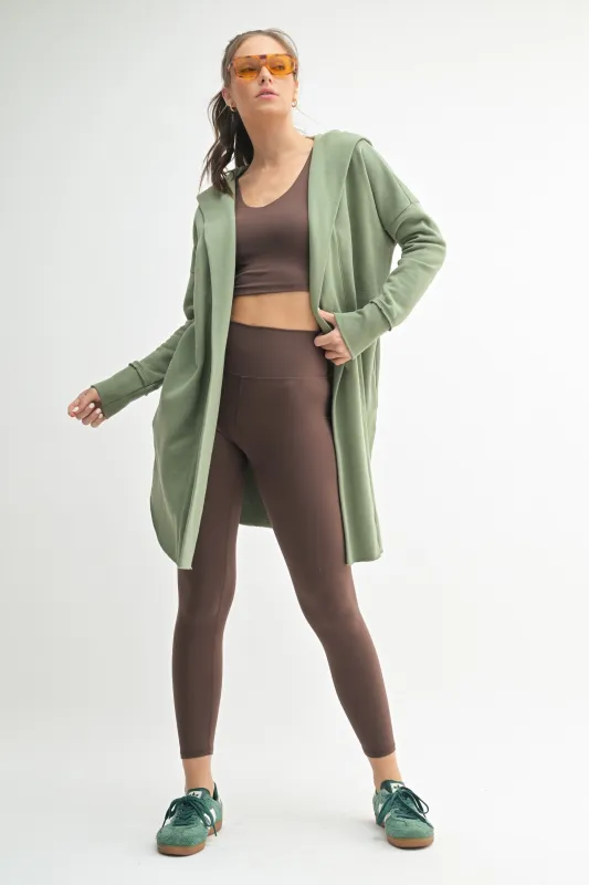 Light Olive Hooded Long Cardigan sold by Pinkblush