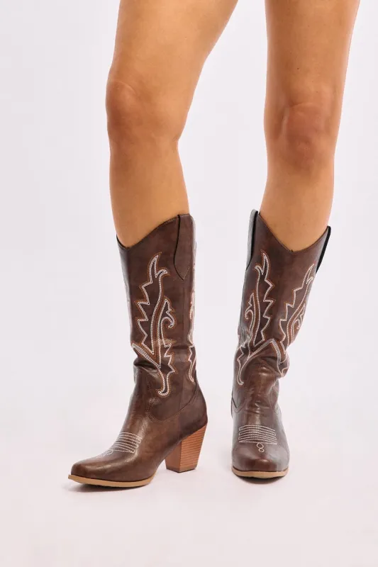 Brown Embroidered Western Cowboy Boots sold by Ally Fashion
