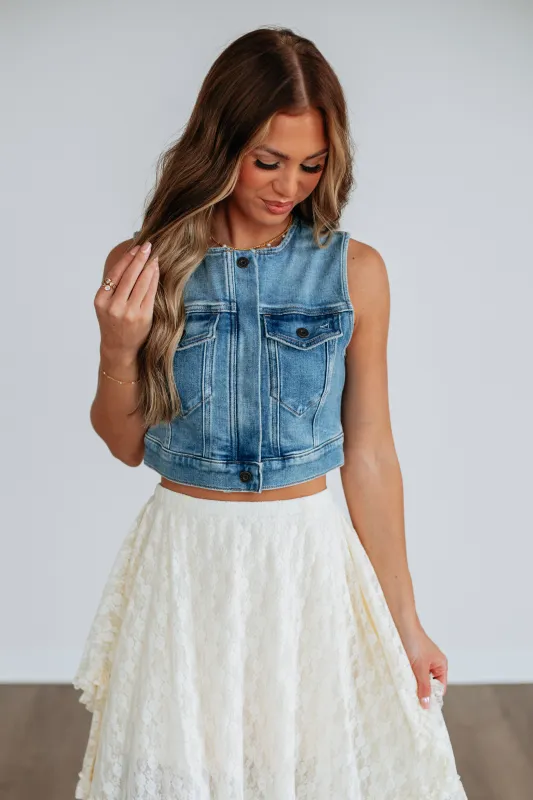 Jaeger Hidden Denim Vest sold by Wild Oak Boutique