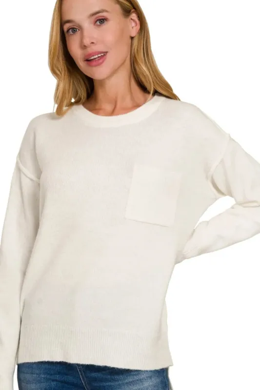 Zenana Melange Hi-low Hem Round Neck Sweater sold by Charming Charlie