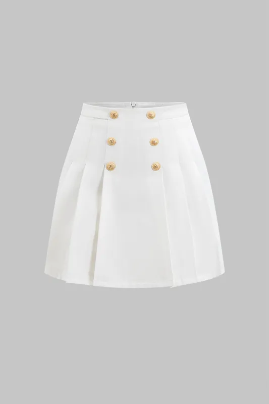 High Waist Button Detail Zipper Skirt sold by Micas