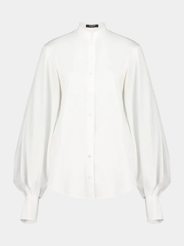 White Cotton Poplin Puff Sleeve Shirt sold by Fashion Clinic
