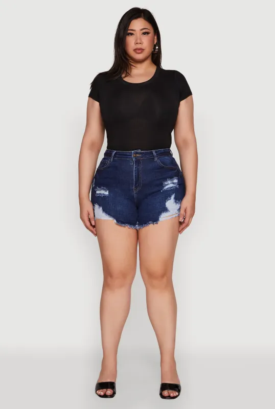 Plus Size WAX High Waisted Distressed Jean Shorts sold by Rainbow