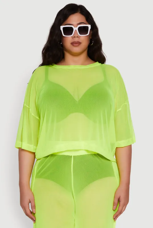 Plus Size Trendy Mesh Crew Neck Short Sleeve Top sold by Rainbow
