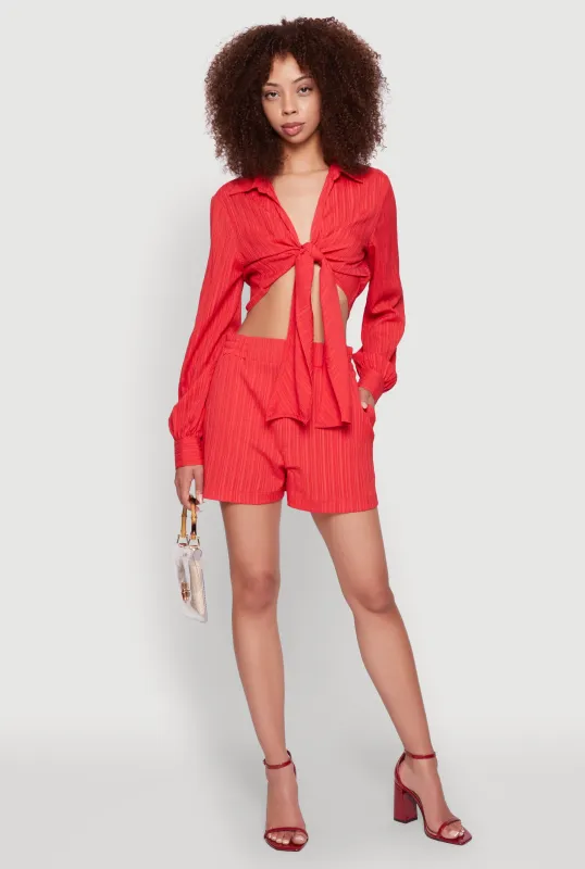 Trendy High Waisted Textured Knit Shorts with Pockets sold by Rainbow