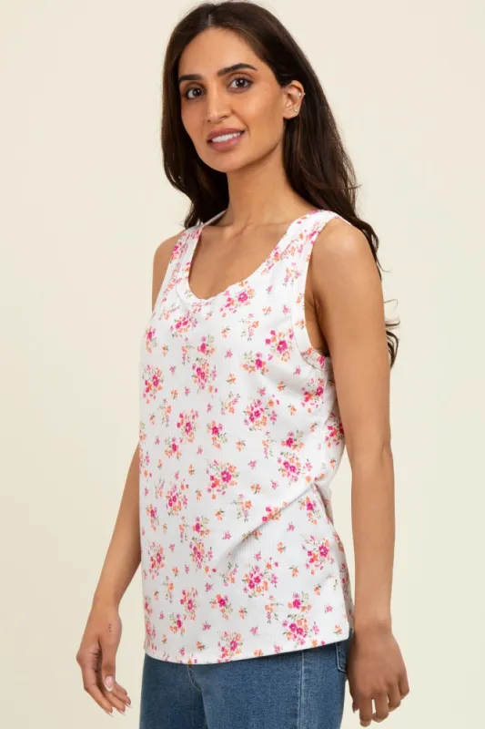 Ivory Floral Ribbed Tank Top sold by Pinkblush