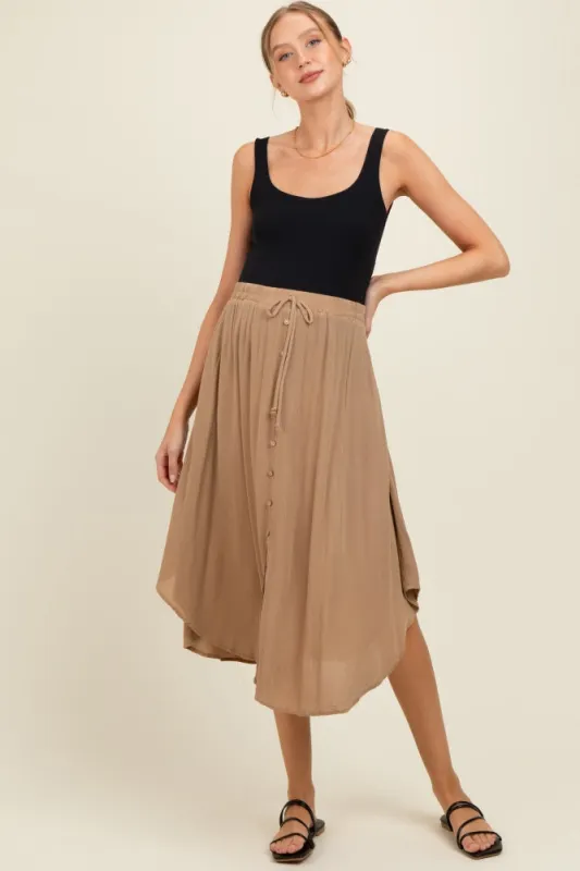 Beige Button Accent Round Hem Maternity Skirt sold by Pinkblush