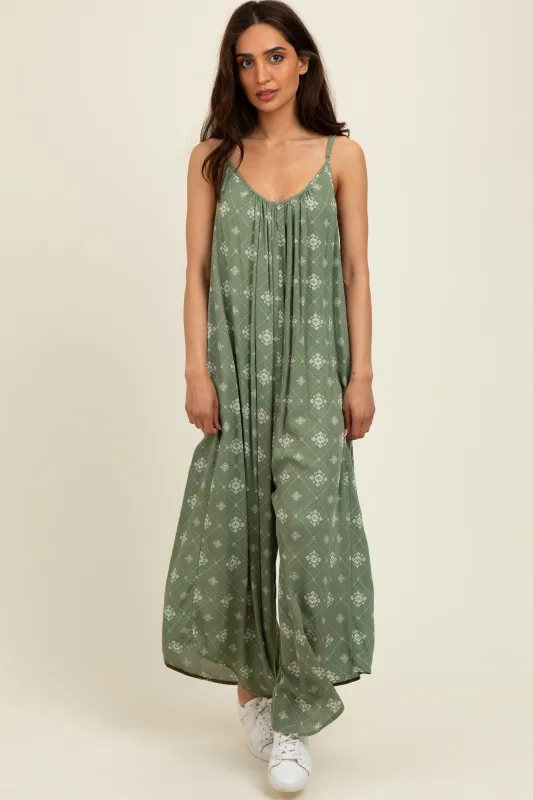 Olive Tile Mosaic Printed Cami Jumpsuit sold by Pinkblush