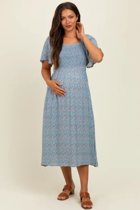 Blue/Pink Printed Maternity Dress With Pockets sold by Pinkblush