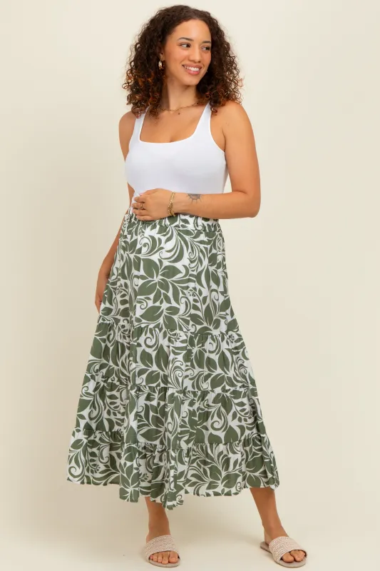 Olive Floral Tiered Maternity Maxi Skirt sold by Pinkblush