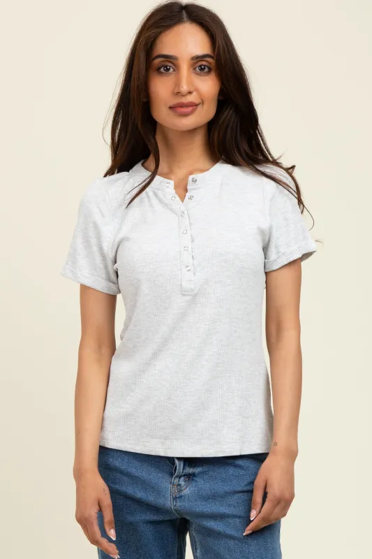Heather Grey Snap Button Short Sleeve Top sold by Pinkblush