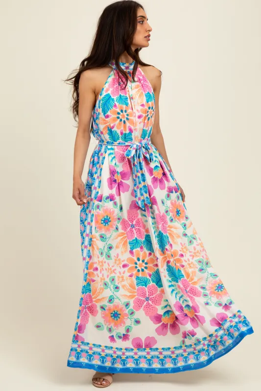 Pink Floral Border Print Halter Maxi Dress sold by Pinkblush