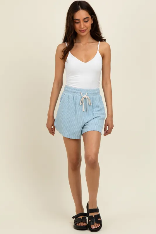 Light Blue Ribbed Texture Drawstring Shorts sold by Pinkblush