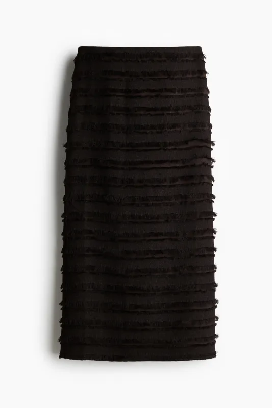 H&M - Fringe-trimmed midi skirt - Brown sold by H&M
