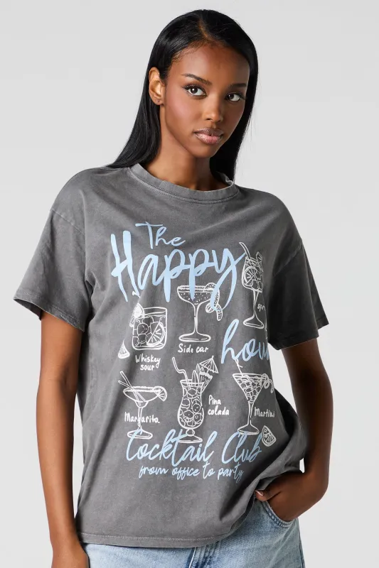 T-shirt délavé à imprimé Happy Hour sold by Urban Planet