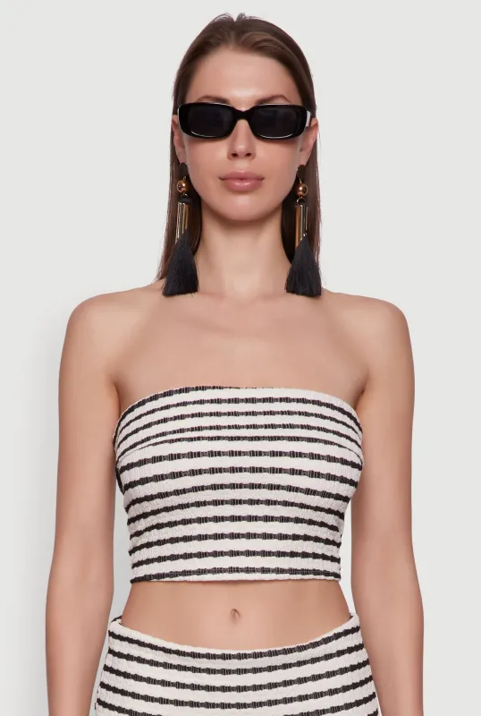 Trendy Striped Textured Knit Fold Over Tube Top sold by Rainbow