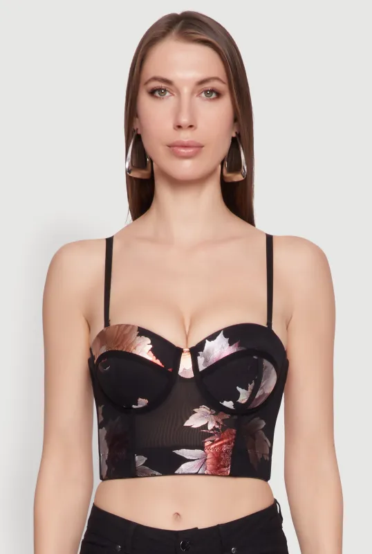 Stylish Floral Mesh Bustier Crop Top sold by Rainbow