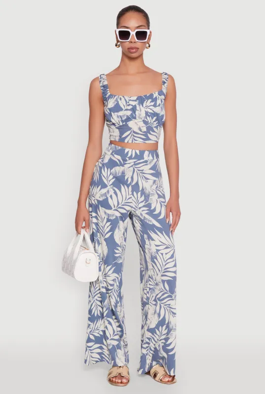 Iris Tropical Leaf Print High Waisted Palazzo Pants sold by Rainbow