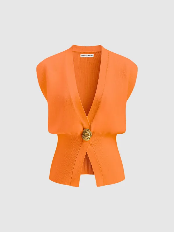 Sleeveless Knitted V-Neck Cardigans sold by Urban Revivo