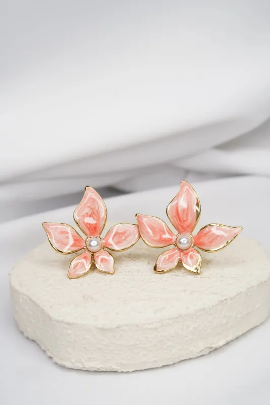Vida Coral and Pearl Flower 316L Stainless Steel Earrings sold by KC Chic Designs