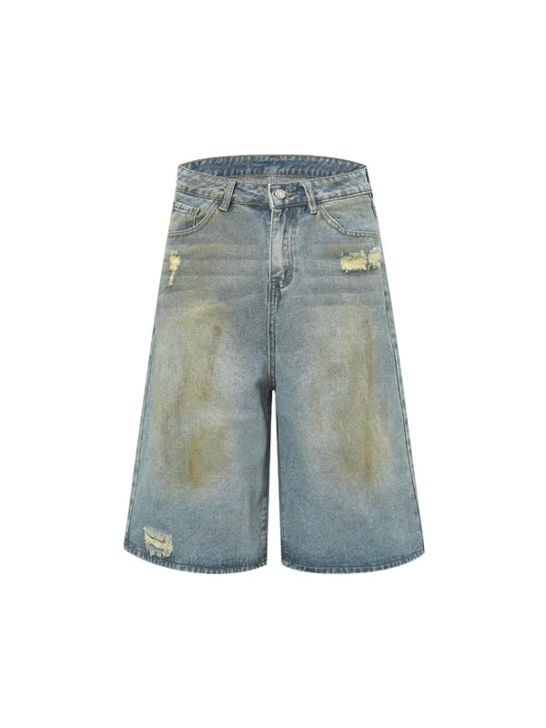 Washed Distressed Spray-Painted Ripped Jorts sold by Thesupermade