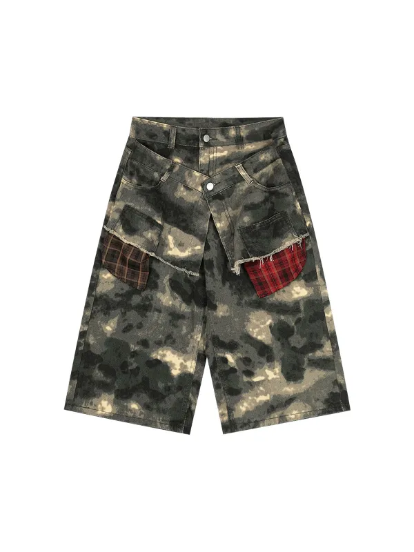 Plaid Pockets Camouflage Denim Shorts sold by Thesupermade