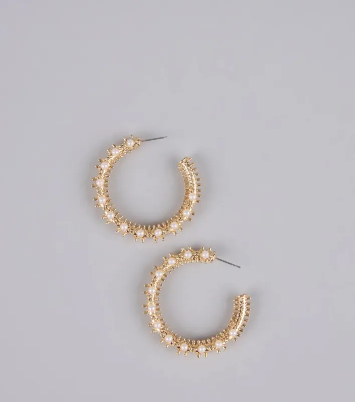 Statement Mode Pearl Hoop Earrings sold by Windsor
