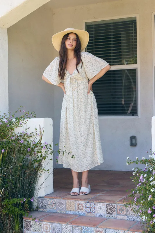 Peach Floral Front Tie Midi Dress sold by Pinkblush